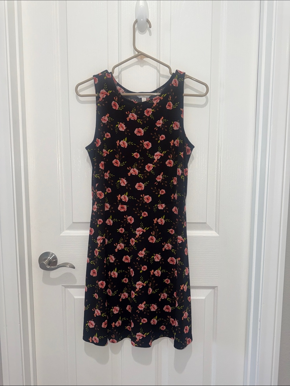 Charming Charlie Black Floral Sleeveless A-Line Dress w/Pink Roses